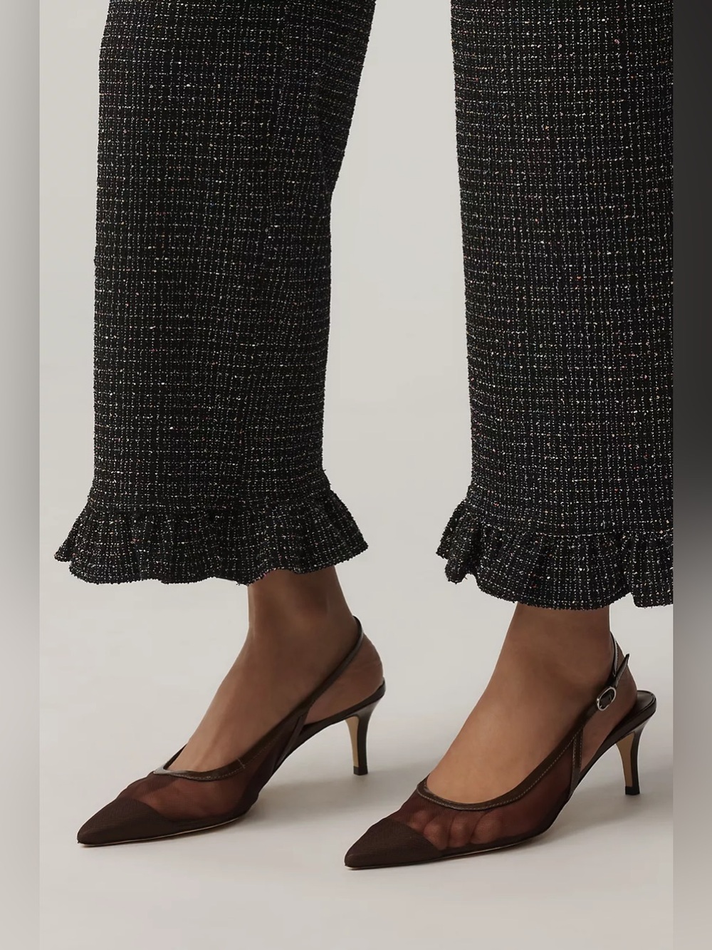 Maeve NWT The Colette Crop Tweed Ruffle-Hem Pants Sz 32 - Picture 3 of 12